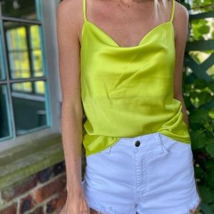 Paige Cowl Neck Tank Top in Lime